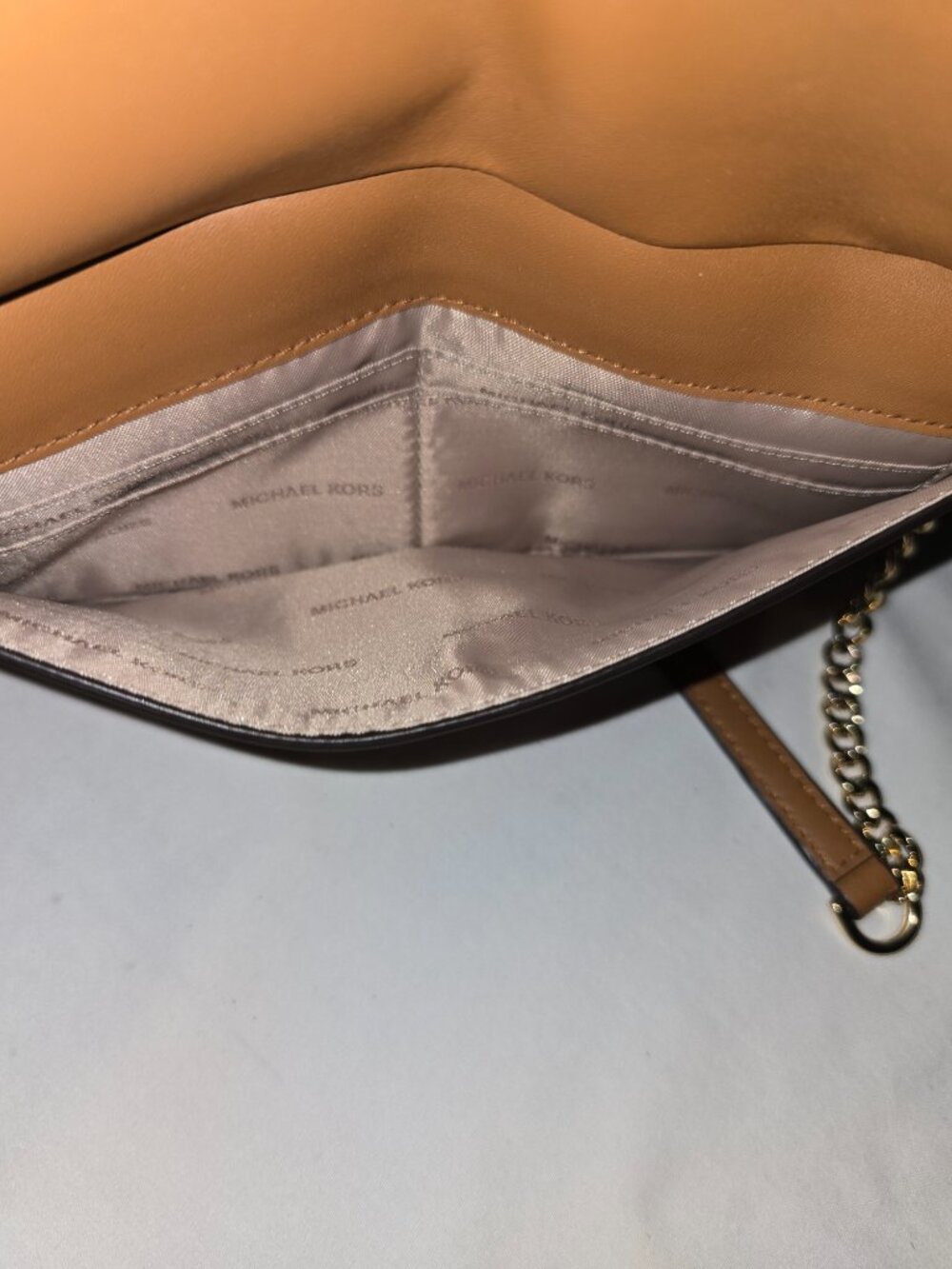 Michael Kors Sloan Medium Brown MK Logo And Leather Chain Link Crossbody Wallet - Picture 9 of 13